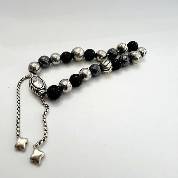 Authentic David Yurman Onyx and Sterling Silver Beaded Elements Bracelet - Picture 3 of 6